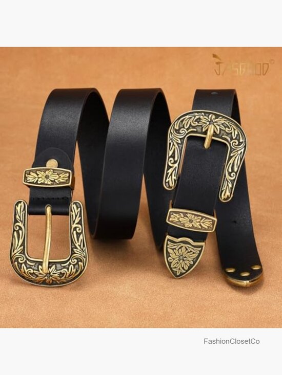 Vintage Double Buckle Cowgirl Belt - Faux Leather Western Belt for Jeans main image 6